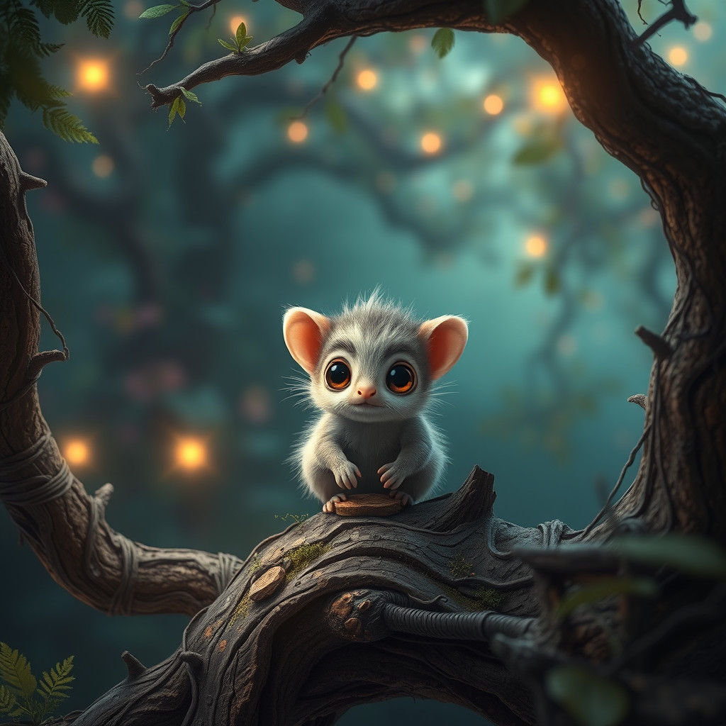 Enchanting Furry Creature in Mystical Forest, Matte Painting