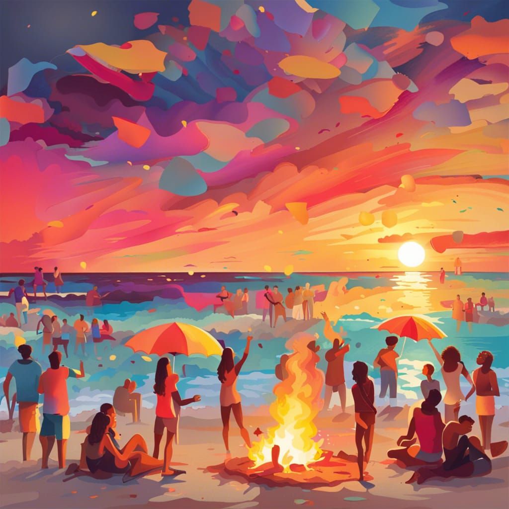 Beach Sunset Party: Friends, Bonfires, and Celebration