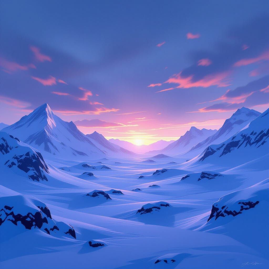 Epic Snow Mountains Video Game Landscape