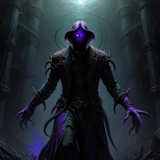 Cthulhu in Purple and Blue, Horror Illustration