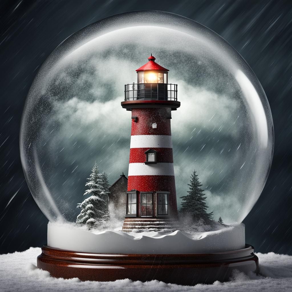 Lighthouse in Stormy Snow Globe