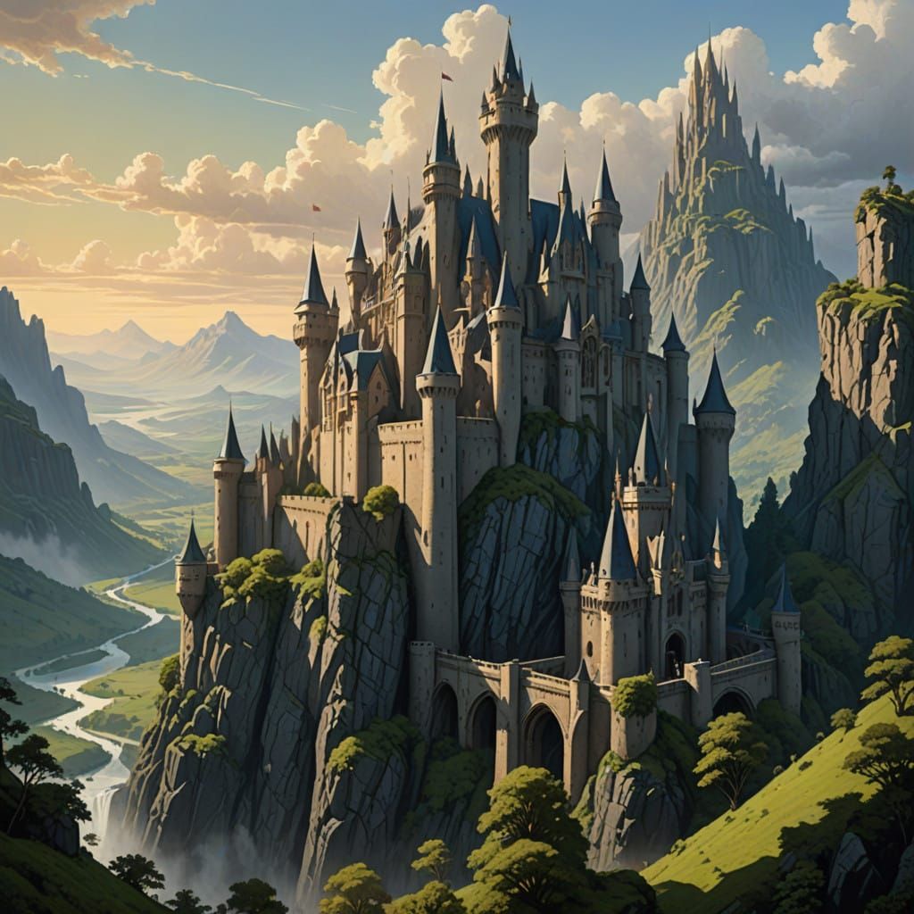 Majestic Medieval Castle in a Mystical Mountain Landscape