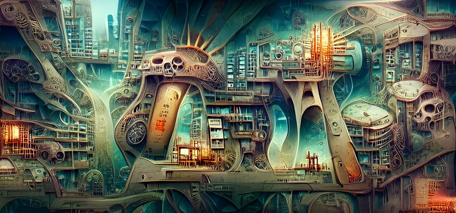 Surreal Dieselpunk Landscape with Futuristic Apartment Compl...