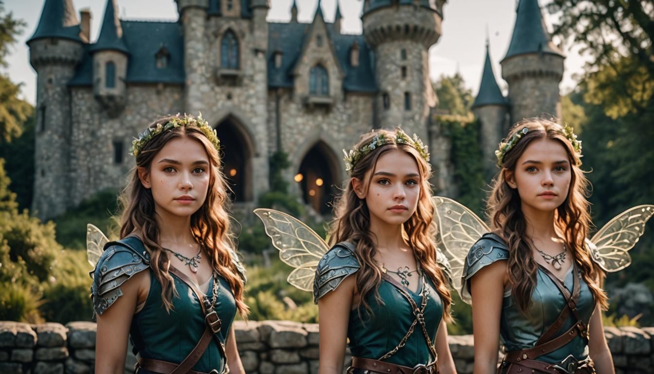 Fairy Warrior Girls in Front of Fairy Castle