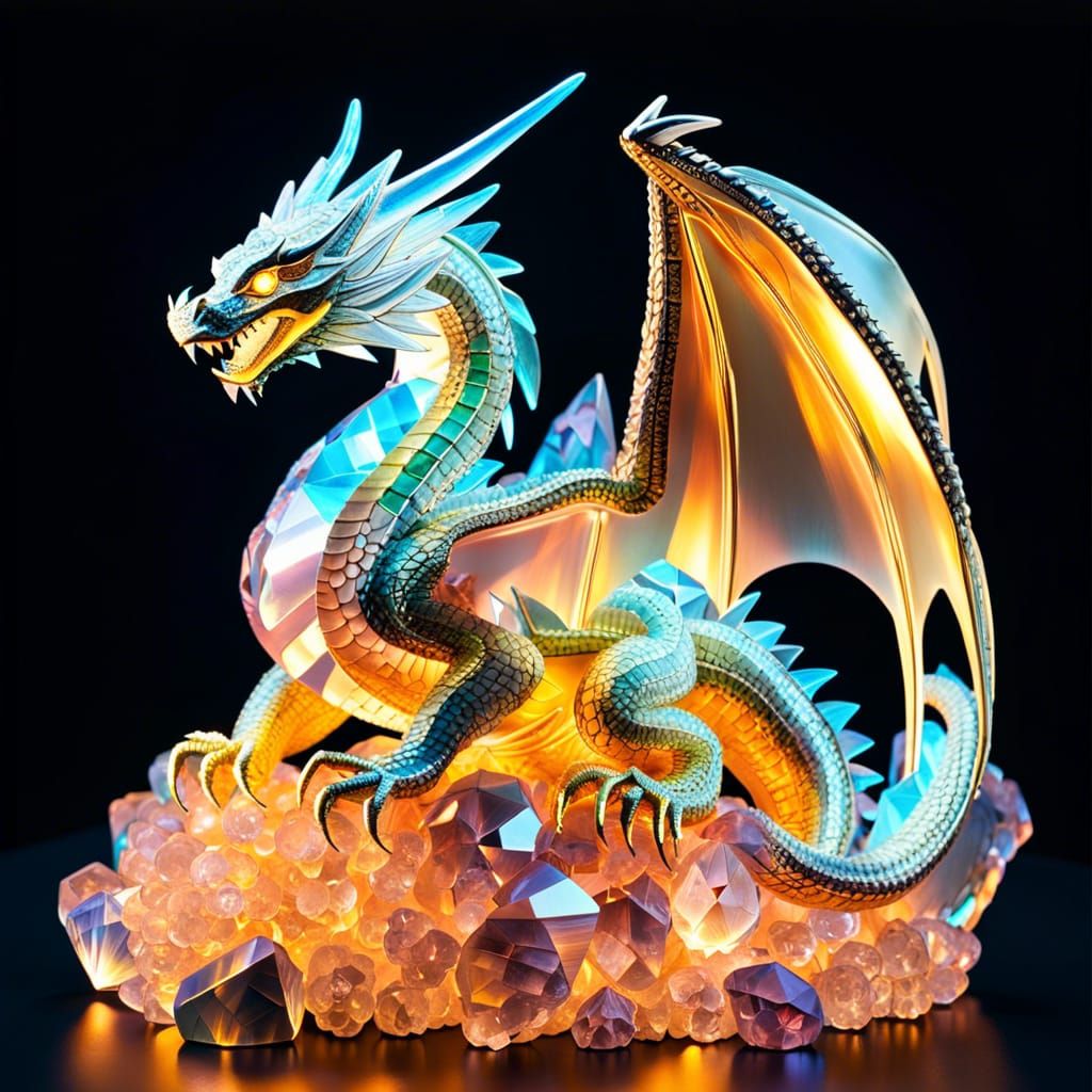 Luminescent Crystal Dragon on Treasure Horde