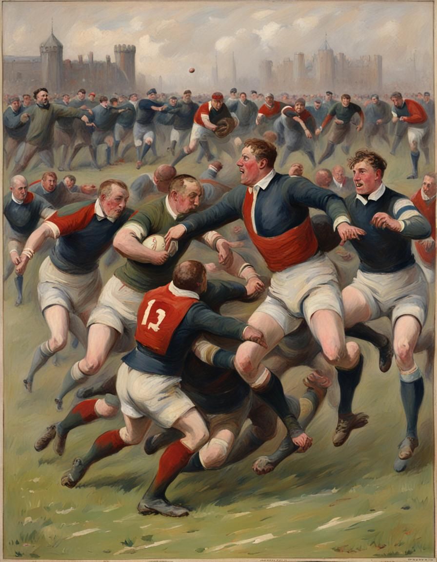 Rugby Match in Style of Historical Battle Painting
