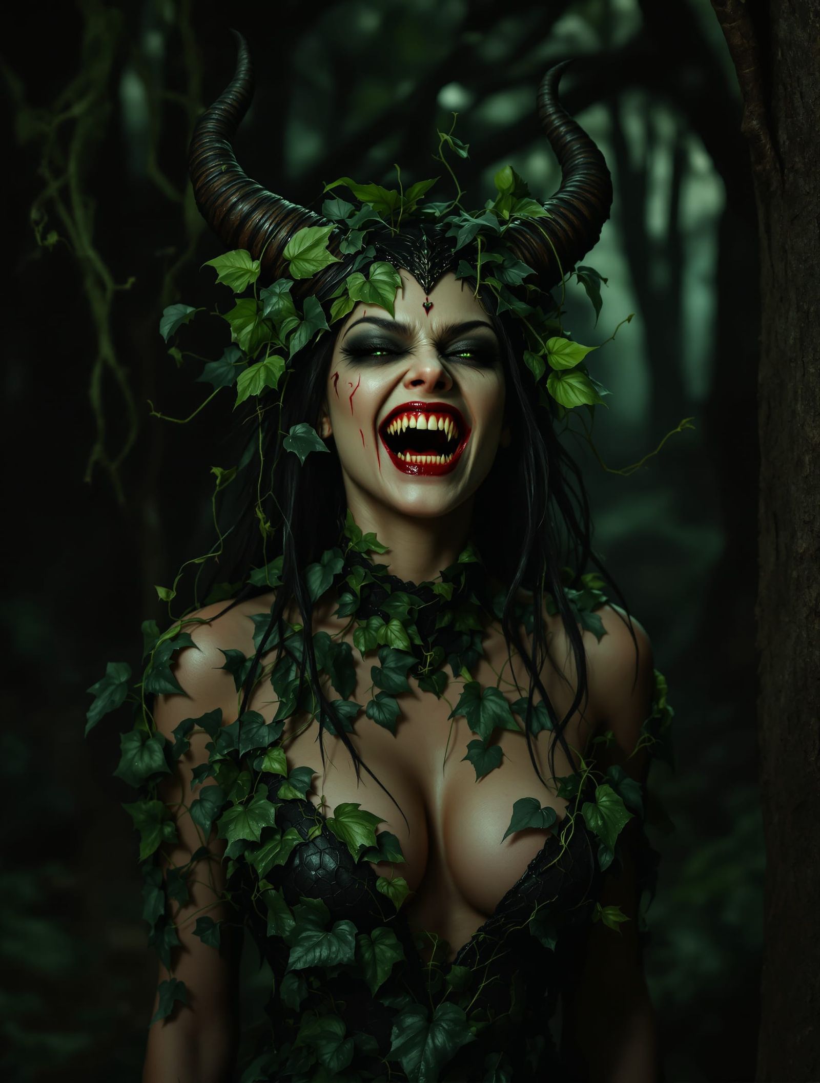 Terrifying Banshee Vixen in Poison Ivy Dress