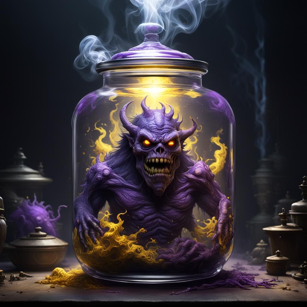 Creepy Monster in Jar: Dark Fantasy Concept Art