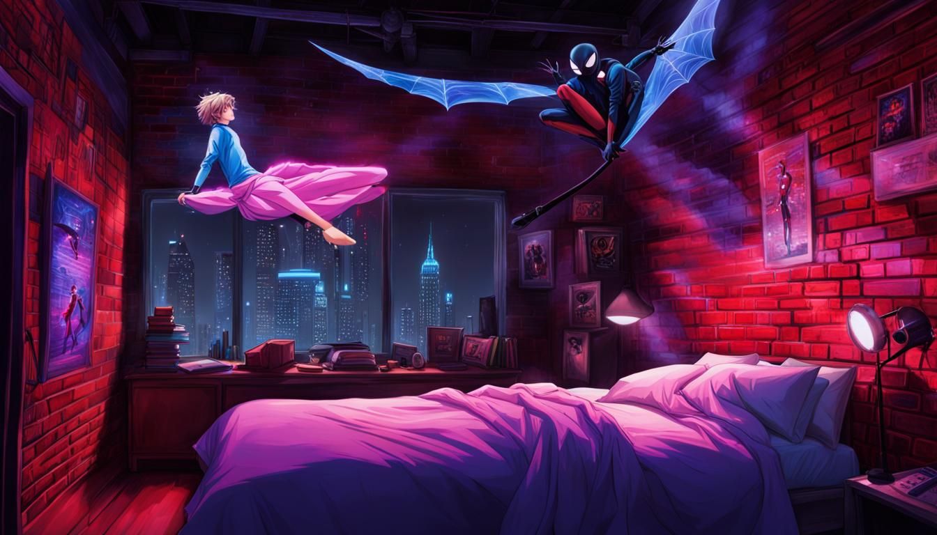 a man laying on top of a bed next to a fan, into the spider ...