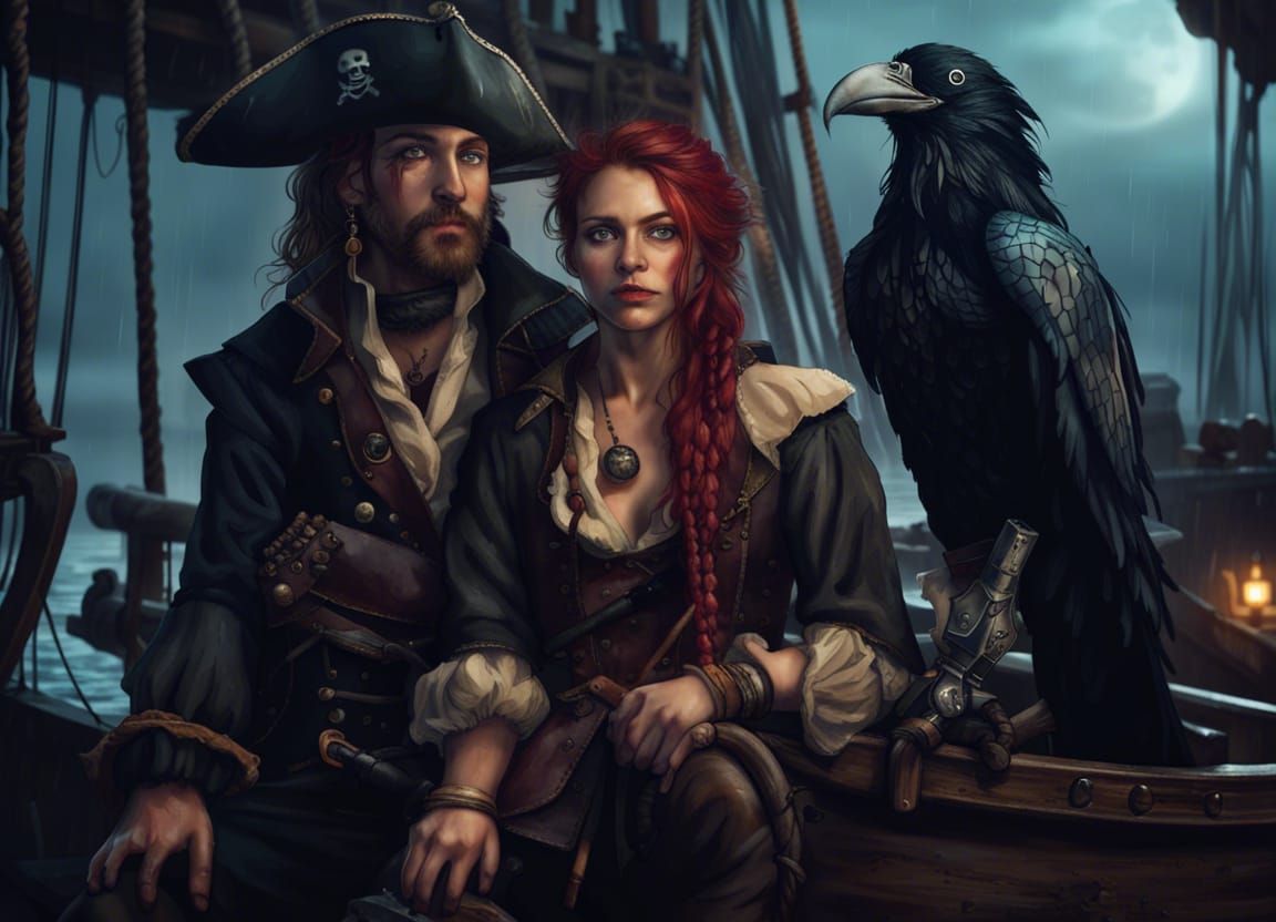 Moonlit Pirates Resting at Abandoned Ship