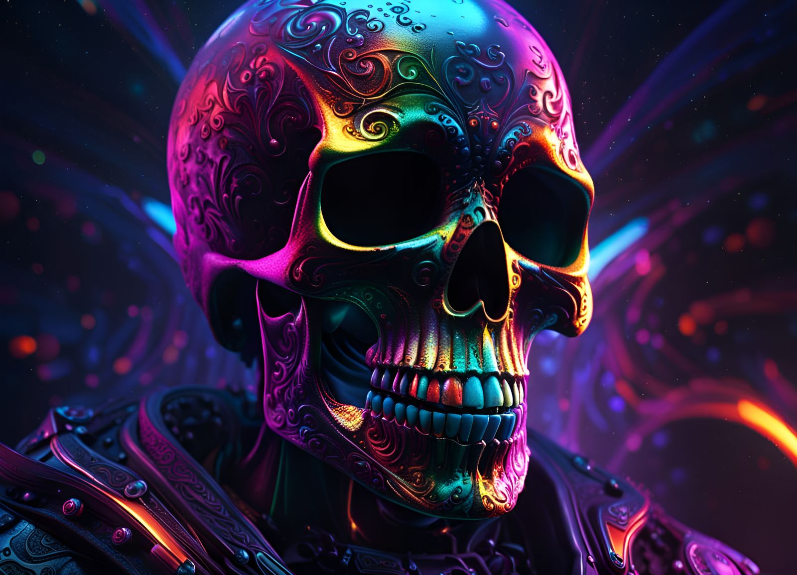 Necromancer with Skull Face in Deep Space, Digital Art