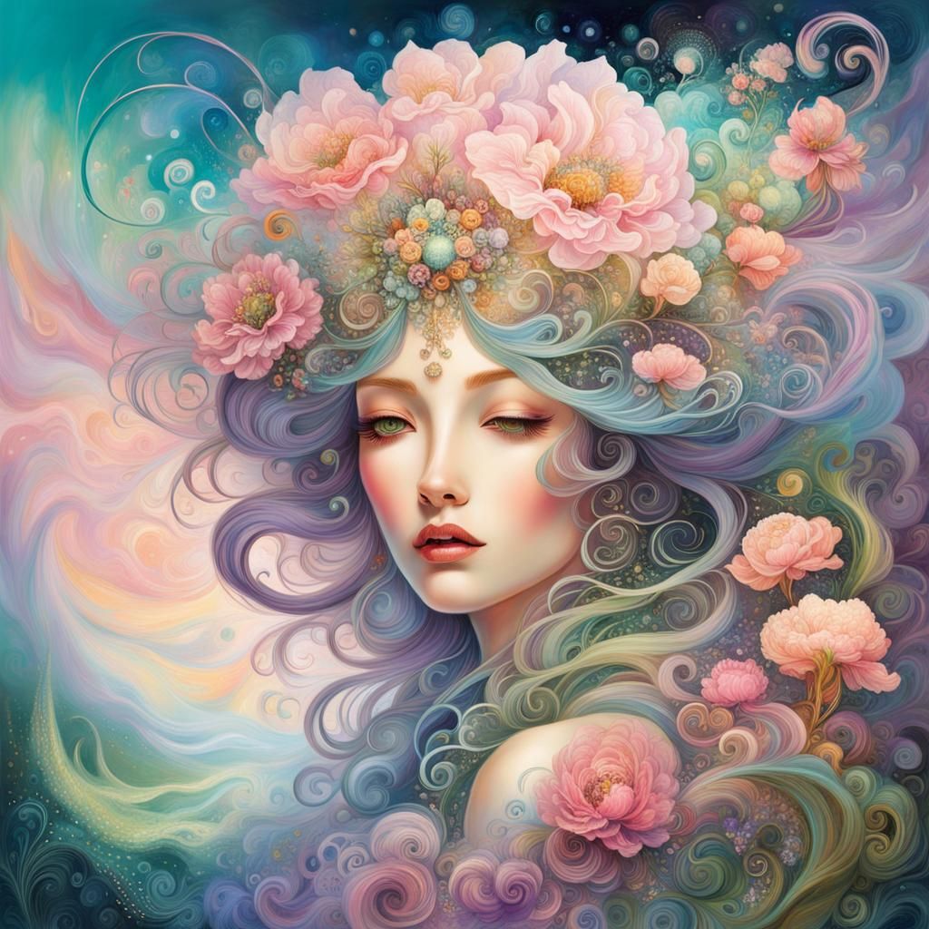Dreamy Flower in Pastel Colors: Fantasy Illustration