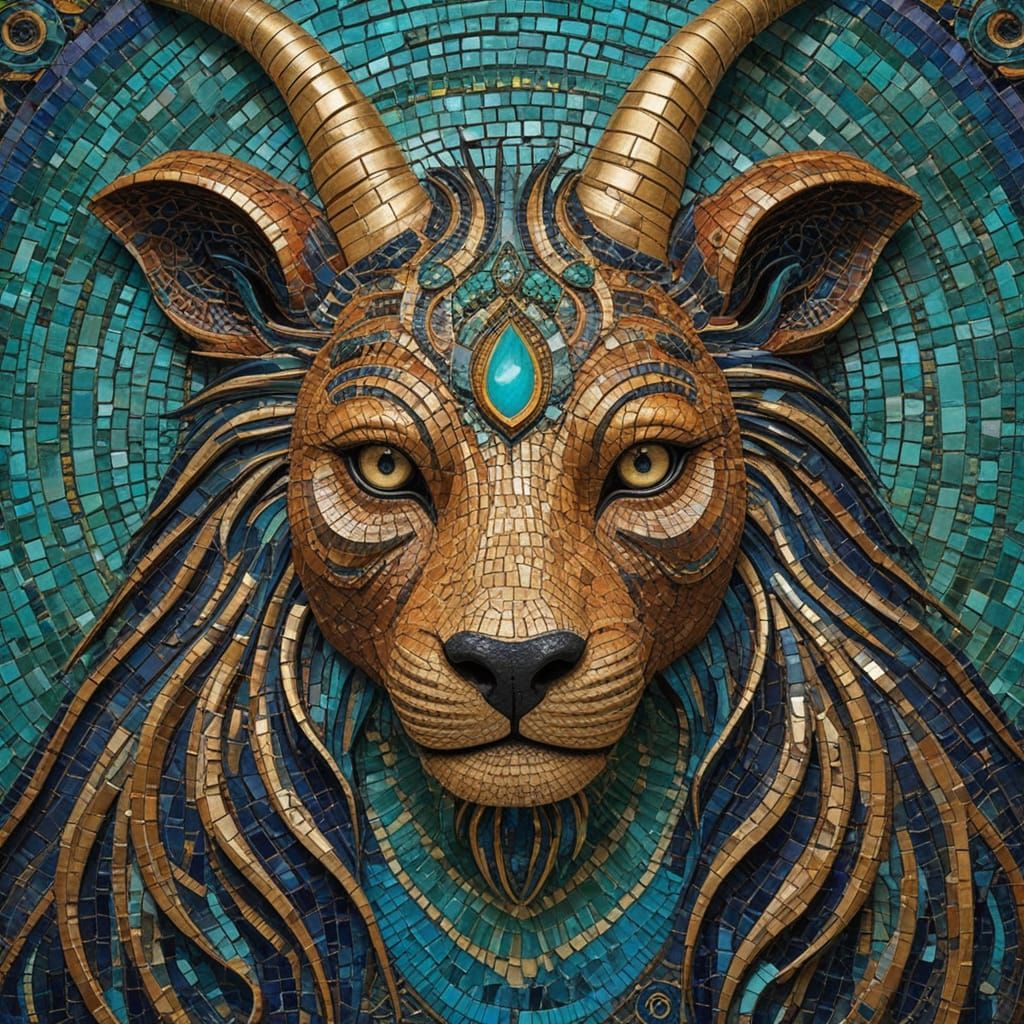 Mosaic masterpiece depicting a mythical monster.