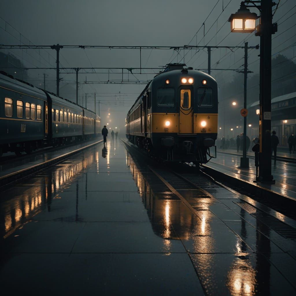 Moody Film Noir Train Station at Dusk