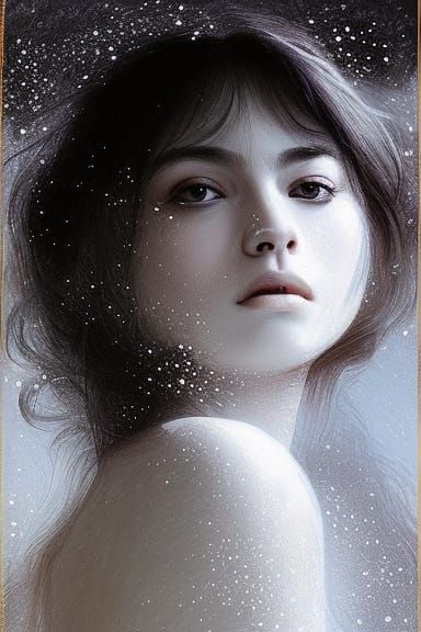 Moon Goddess Portrait in Hyperdetailed Art Nouveau Style