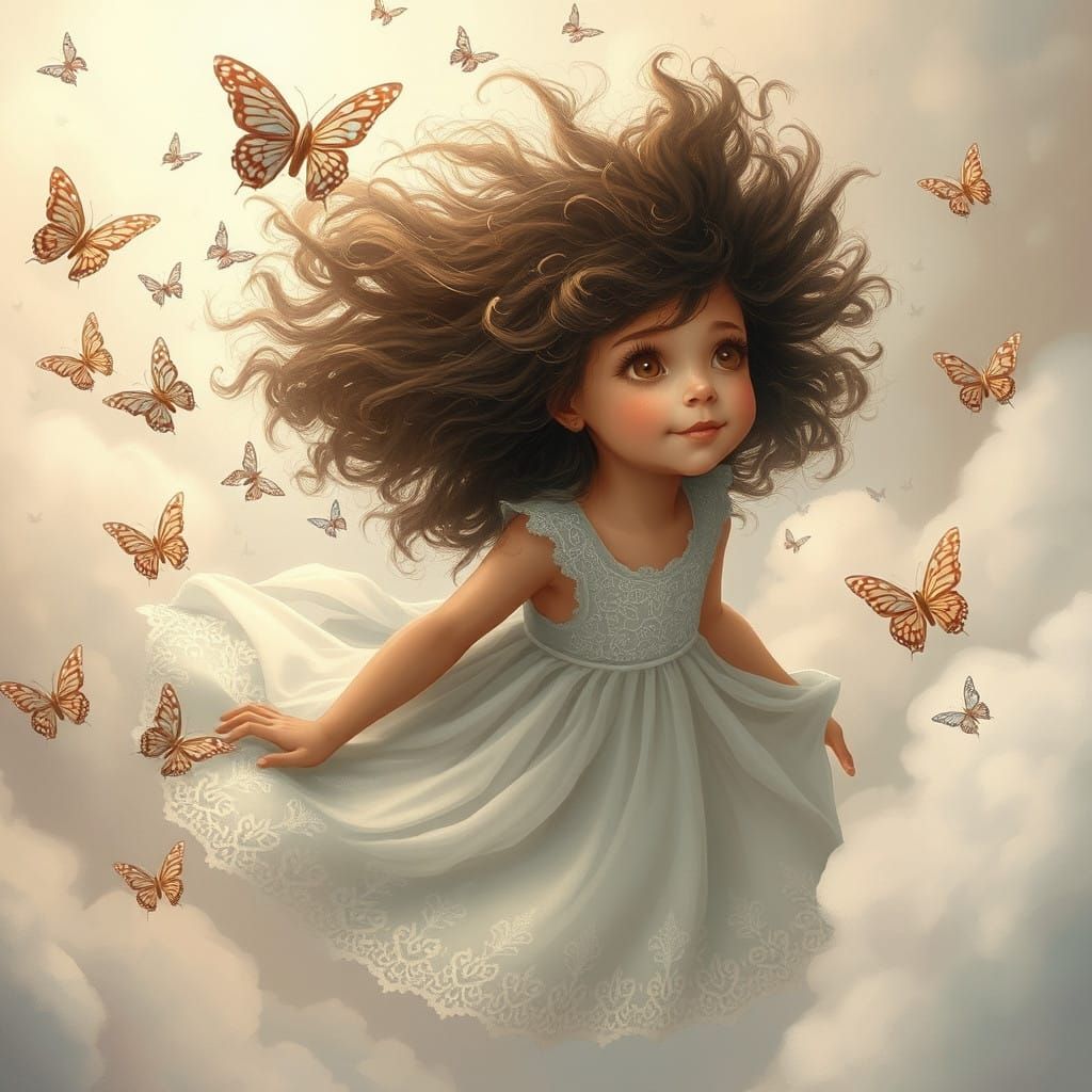 Whimsical Girl in Dreamlike Cloudscape