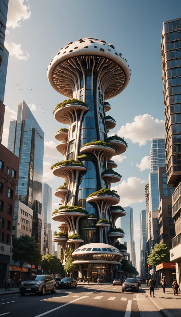 Surreal Mushroom Cityscape Rises from the Ground