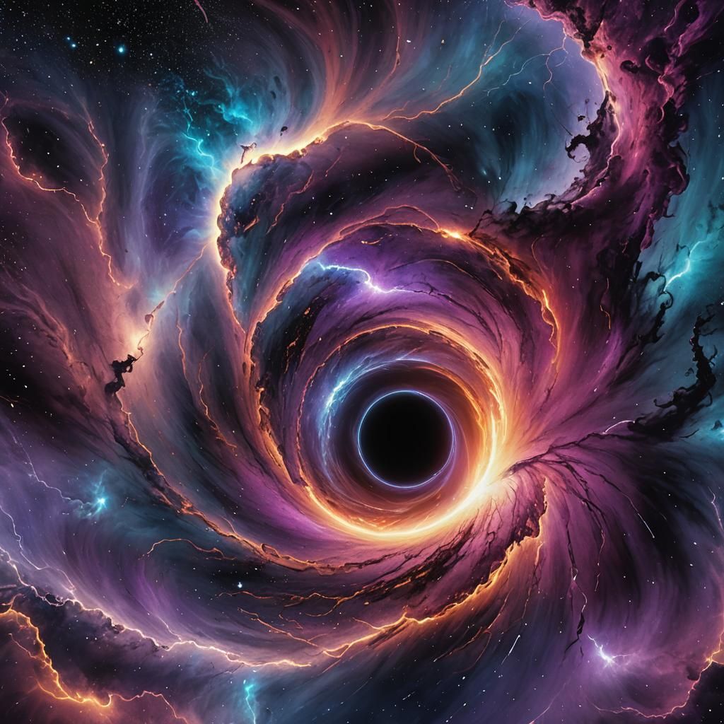 Surreal Black Hole Winds Through Cosmic Nebula