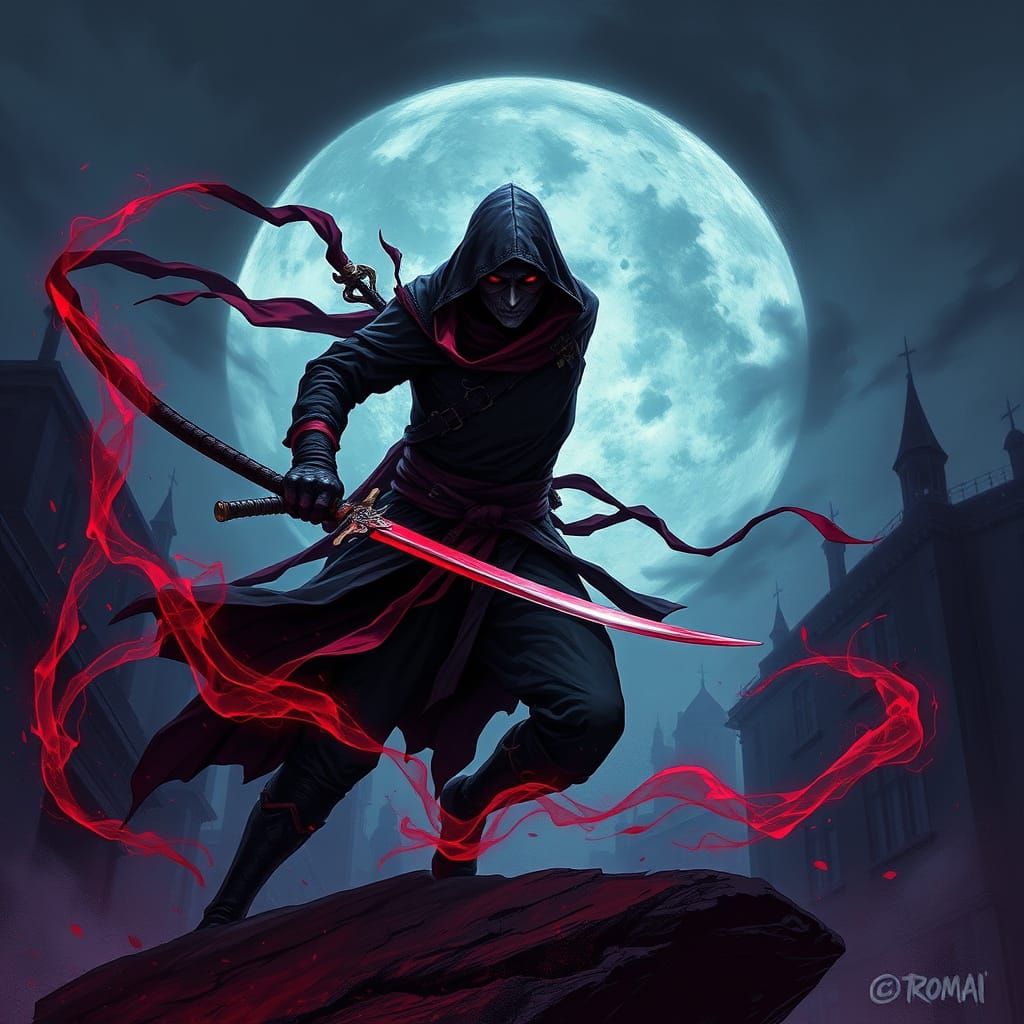 Dracula Ninja Warrior in Moonlit Gothic City