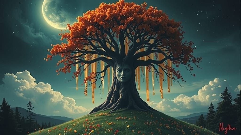 Glowing Tree of Life in Vibrant Watercolor-Inspired Style