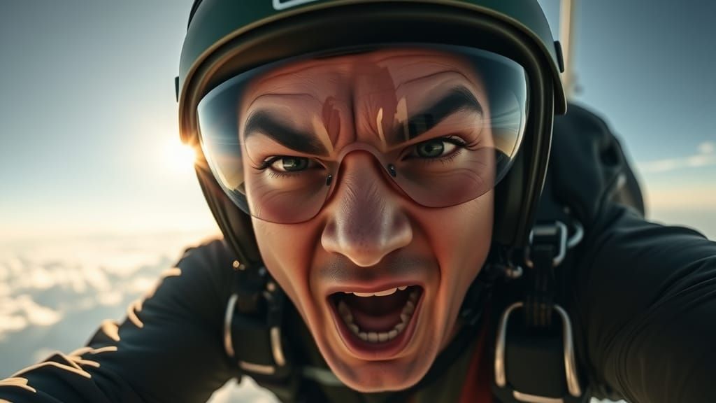 Skydiver's Freefall: Intense Moment in Monochromatic Style