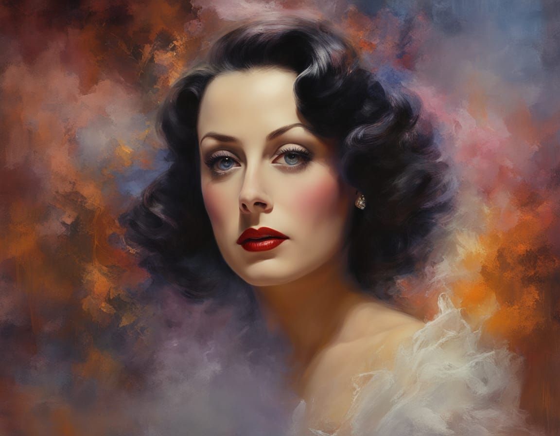 Hedy Lamarr Portrait in Impasto Chalk Art Style