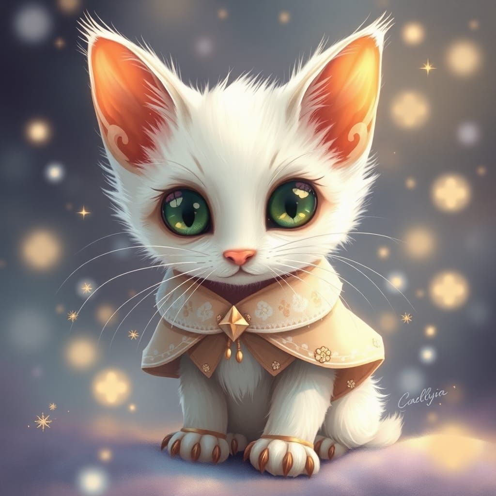 Adorable Kitten in Spacesuit, Fantasy Illustration