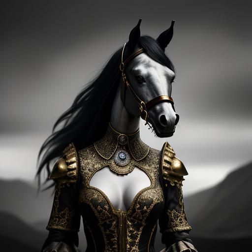 Surreal Woman with Horse Head in Dali Style