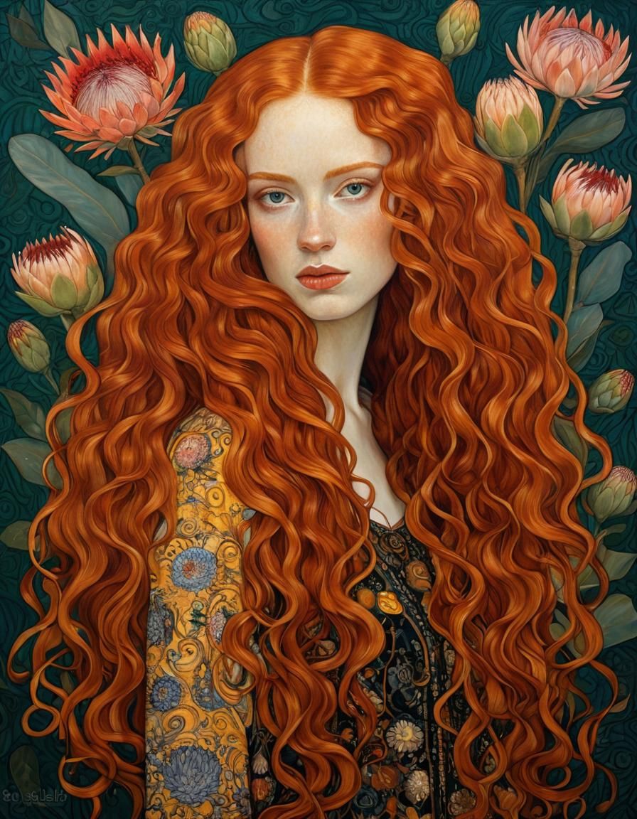 Portrait of a Redhead in Klimt-Schiele Style