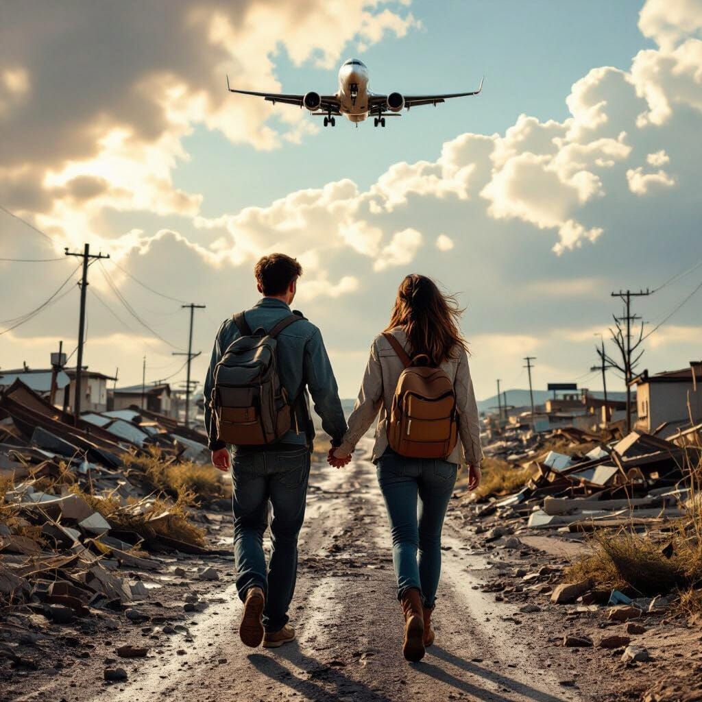 Couple's Hopeful Journey Post-Hurricane, Digital Painting