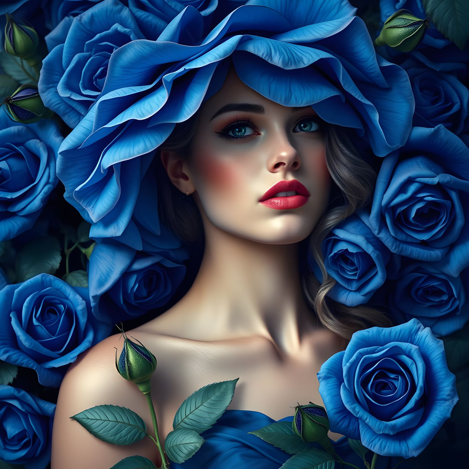 Blue Rose Goddess Contemplating Her Beauty