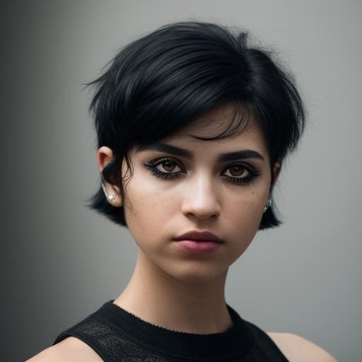 Beautiful Black-Haired Woman with Punk Haircut Portrait