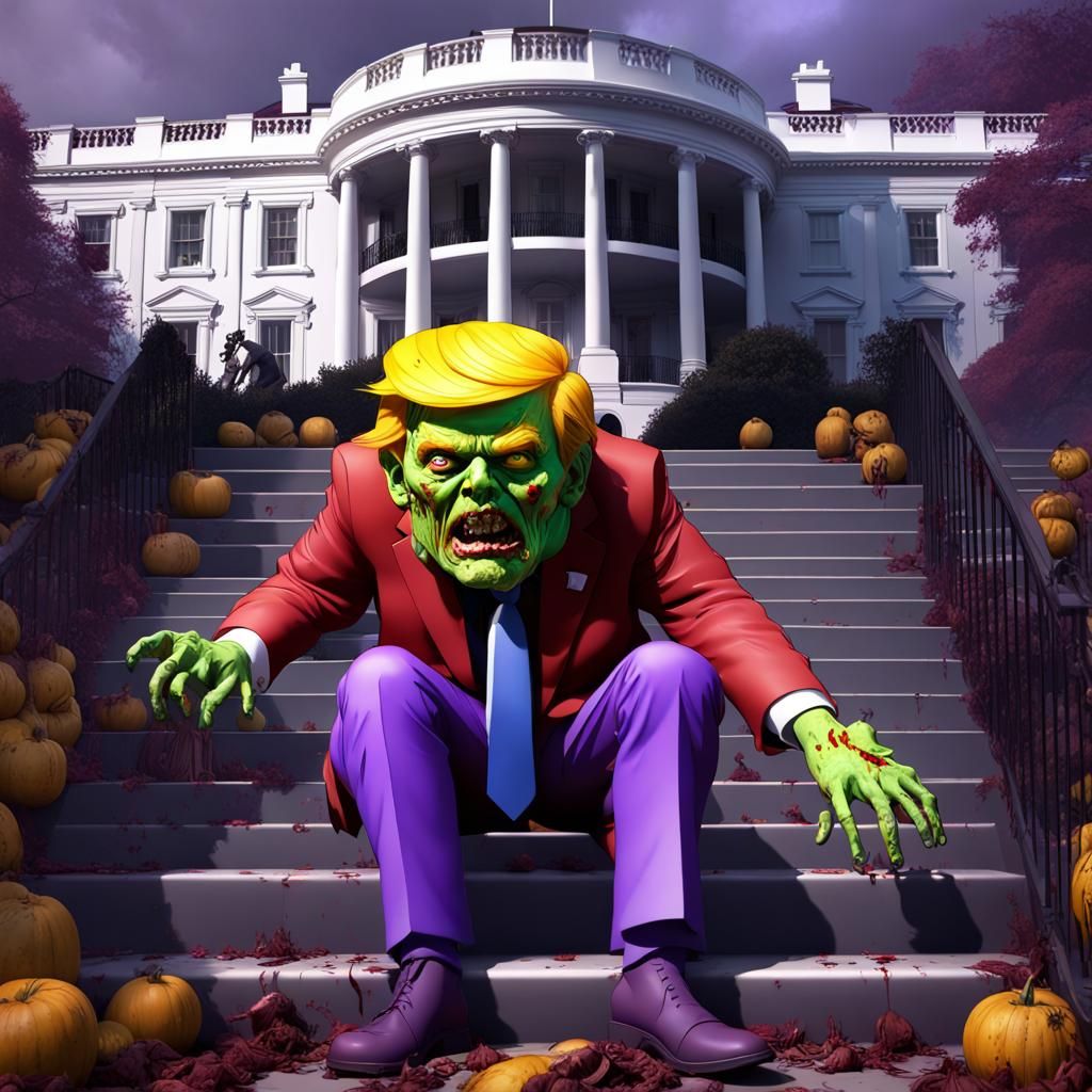 Zombie Donald Trump Half Eaten On the Front Steps Of The White House