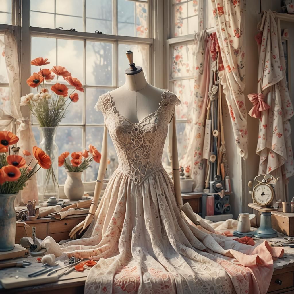 Lace Mannequin in Watercolor Fantasy Room