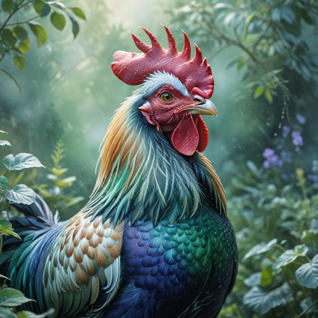 Elegant Imperial Rooster in Whimsical Watercolour