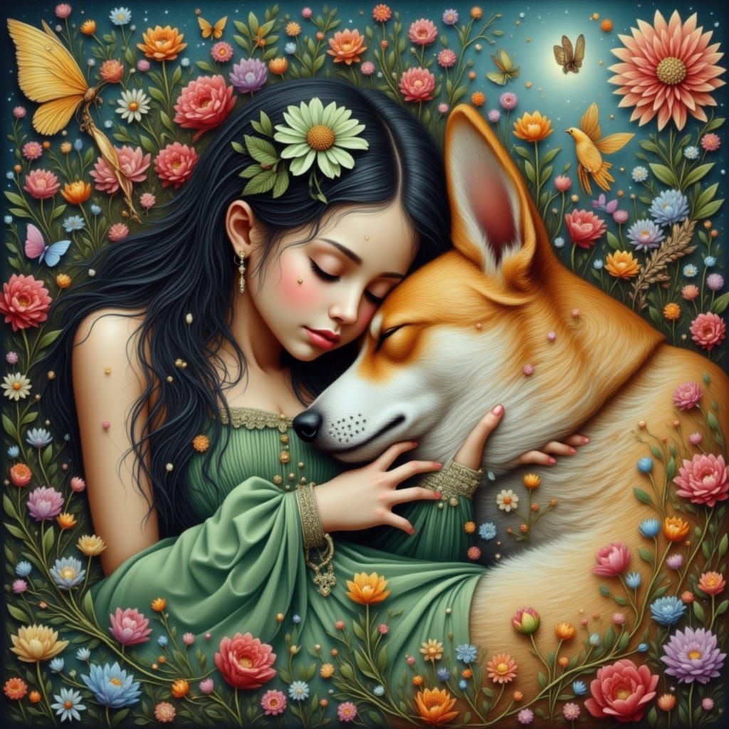 Dreamy Hyperrealistic Fantasy Chalk Art Portrait of Girl and...