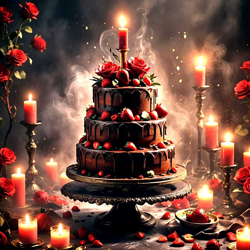 Chocolate Rose Strawberry Cake with Stunning Lighting