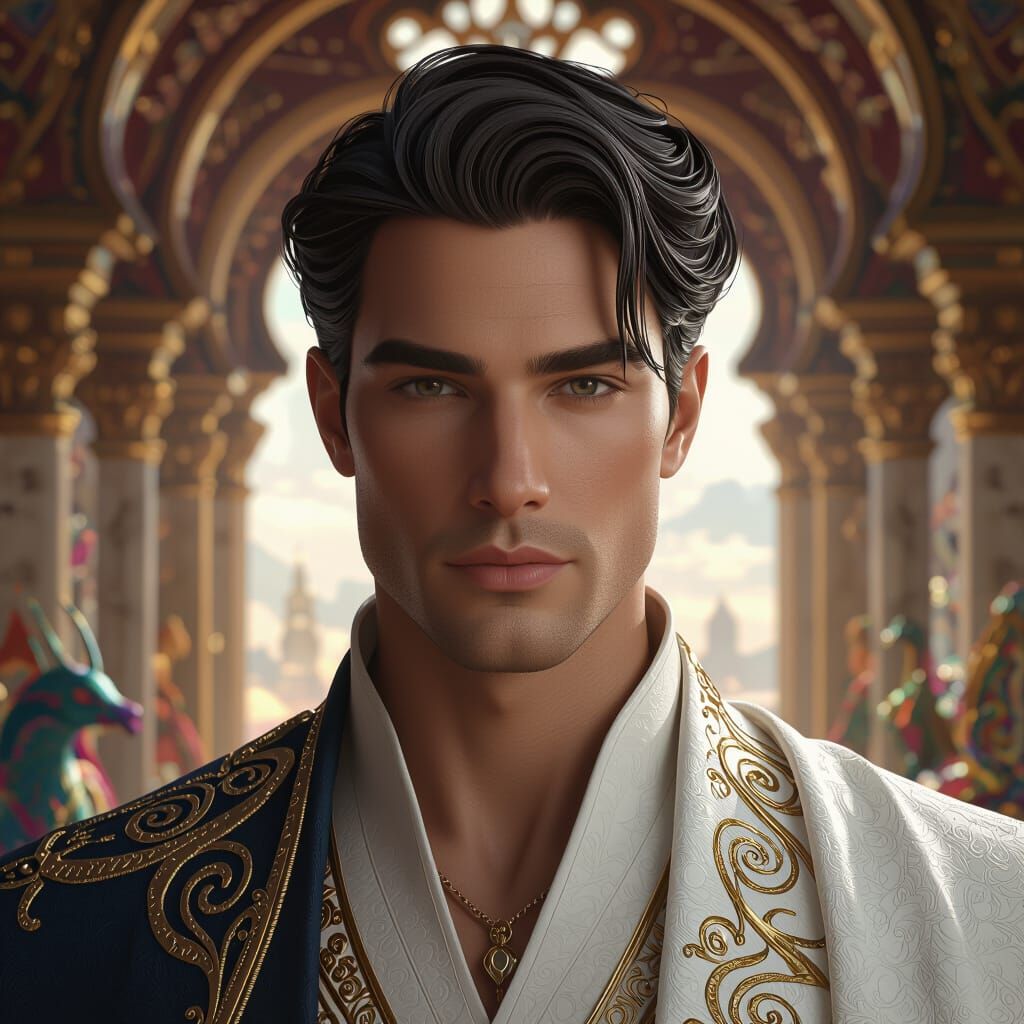 Elegant Androgynous Man in Detailed Fantasy Setting