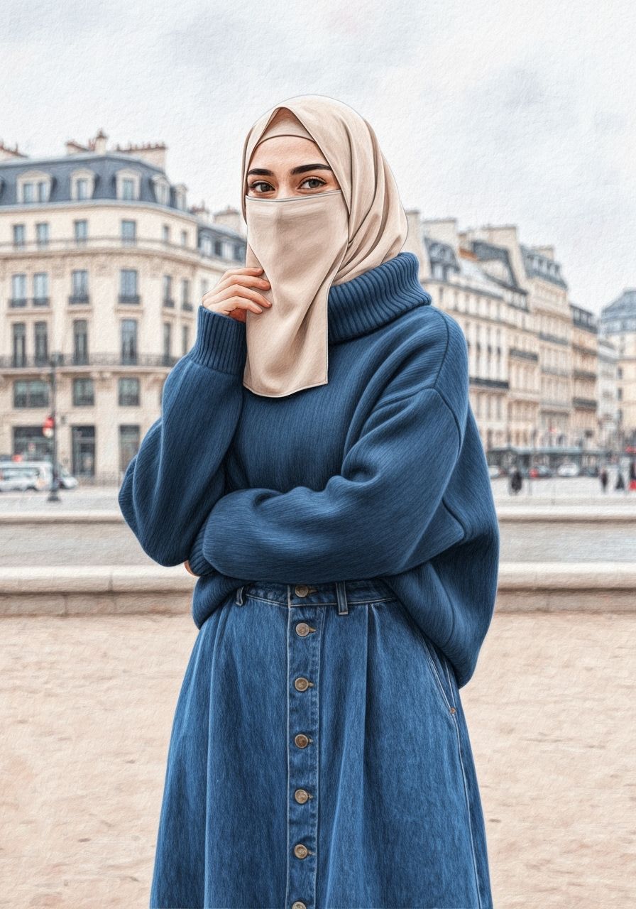 Elegant Woman in Niqab Smiling in City Park