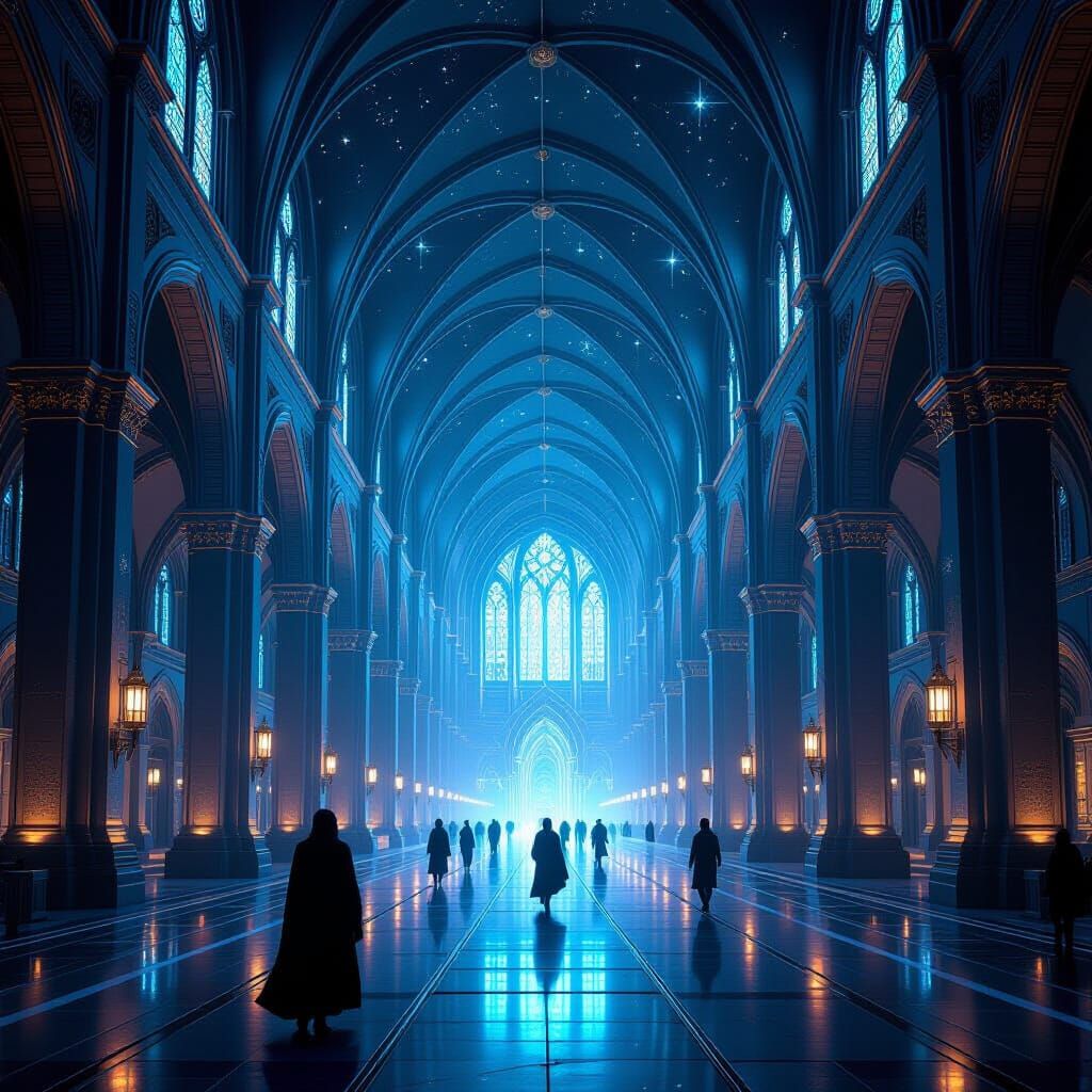 Cathedral of Thought in Spiritual Cyberpunk Style