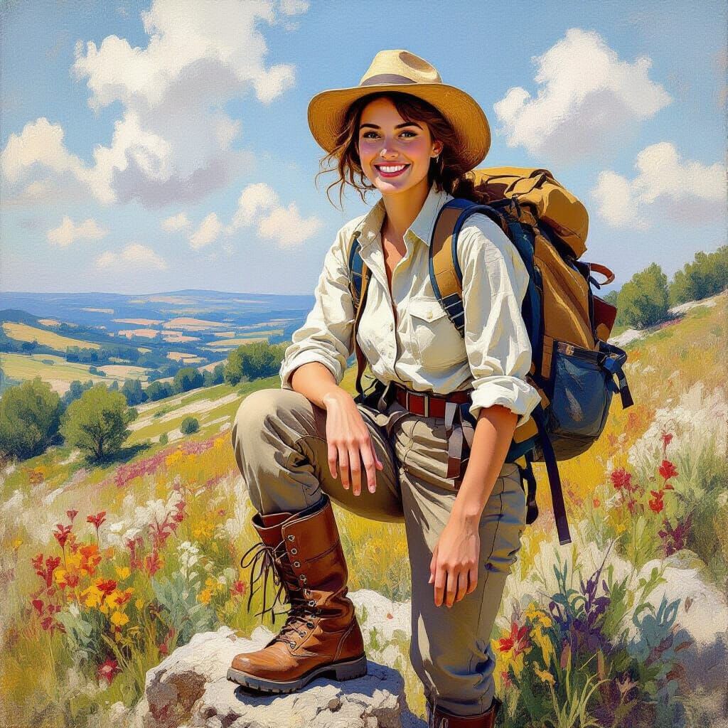 Hiker in Impressionist Landscape