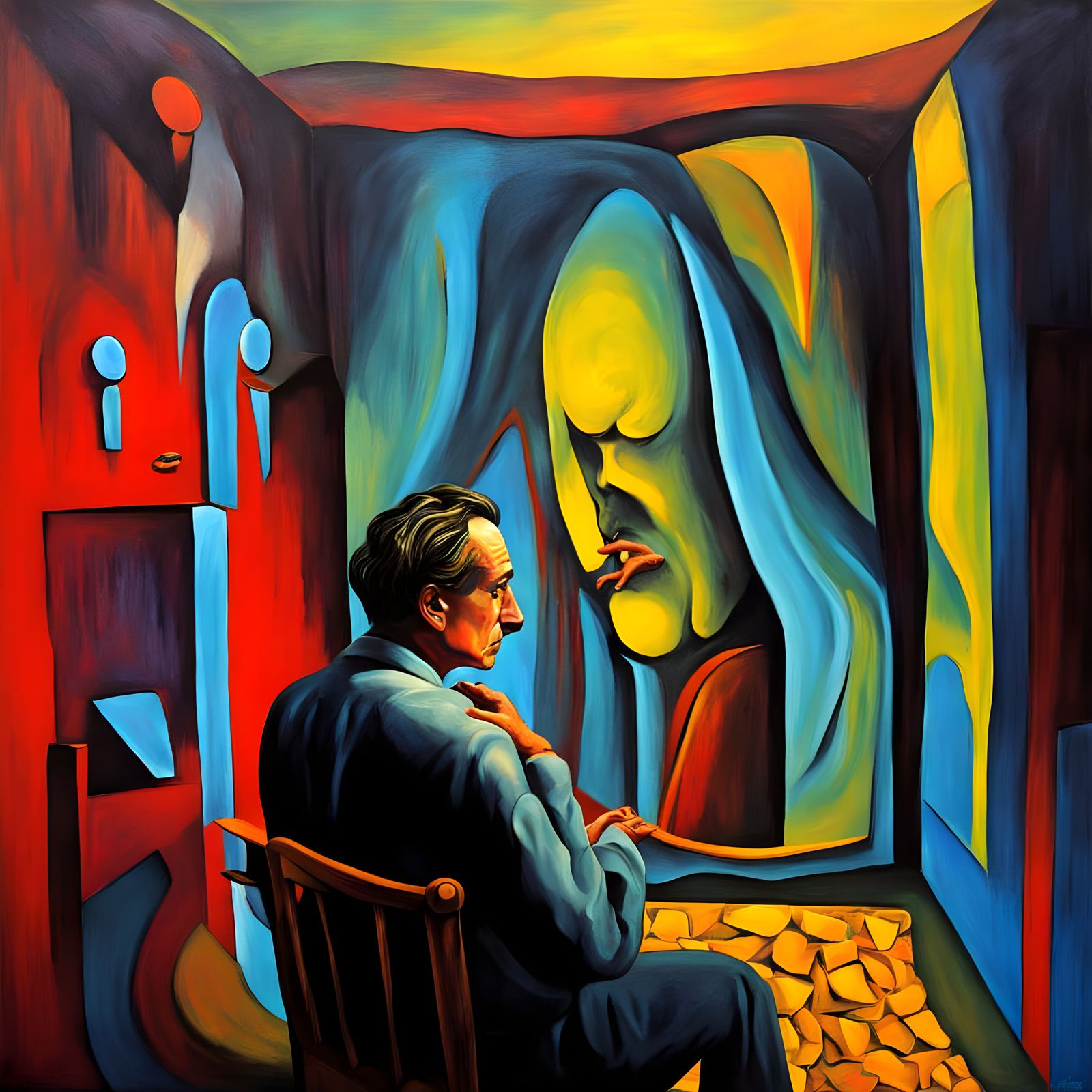 Surreal Bedroom Nightmare in a Distressed Digital Art Style