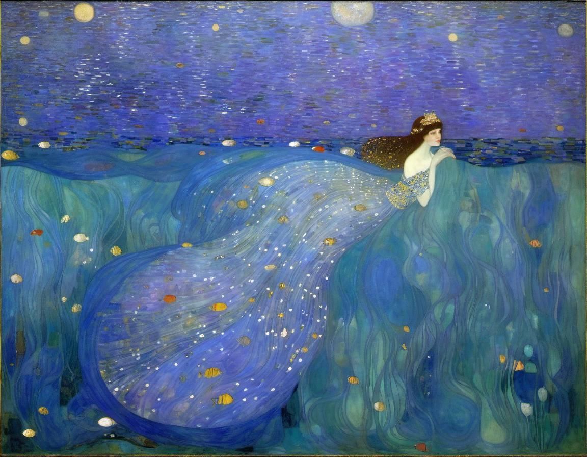 Sea Princess in Gustav Klimt Golden Style