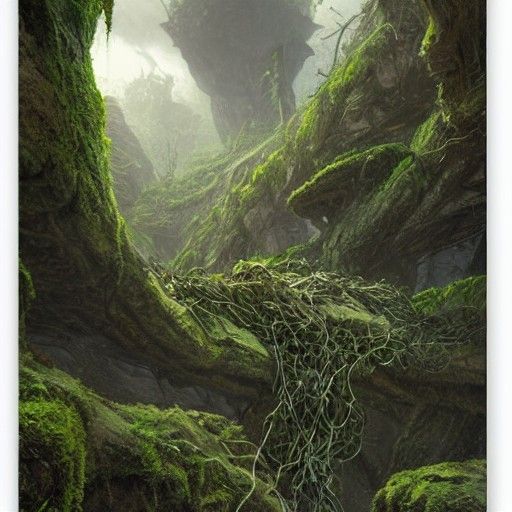 Sinister Rock Behemoth Covered in Vines and Moss