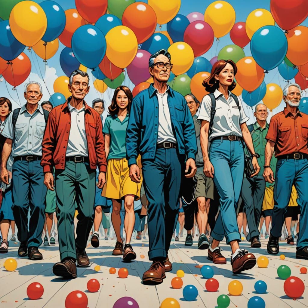 Balloon People with Enormous Feet in Comic Style