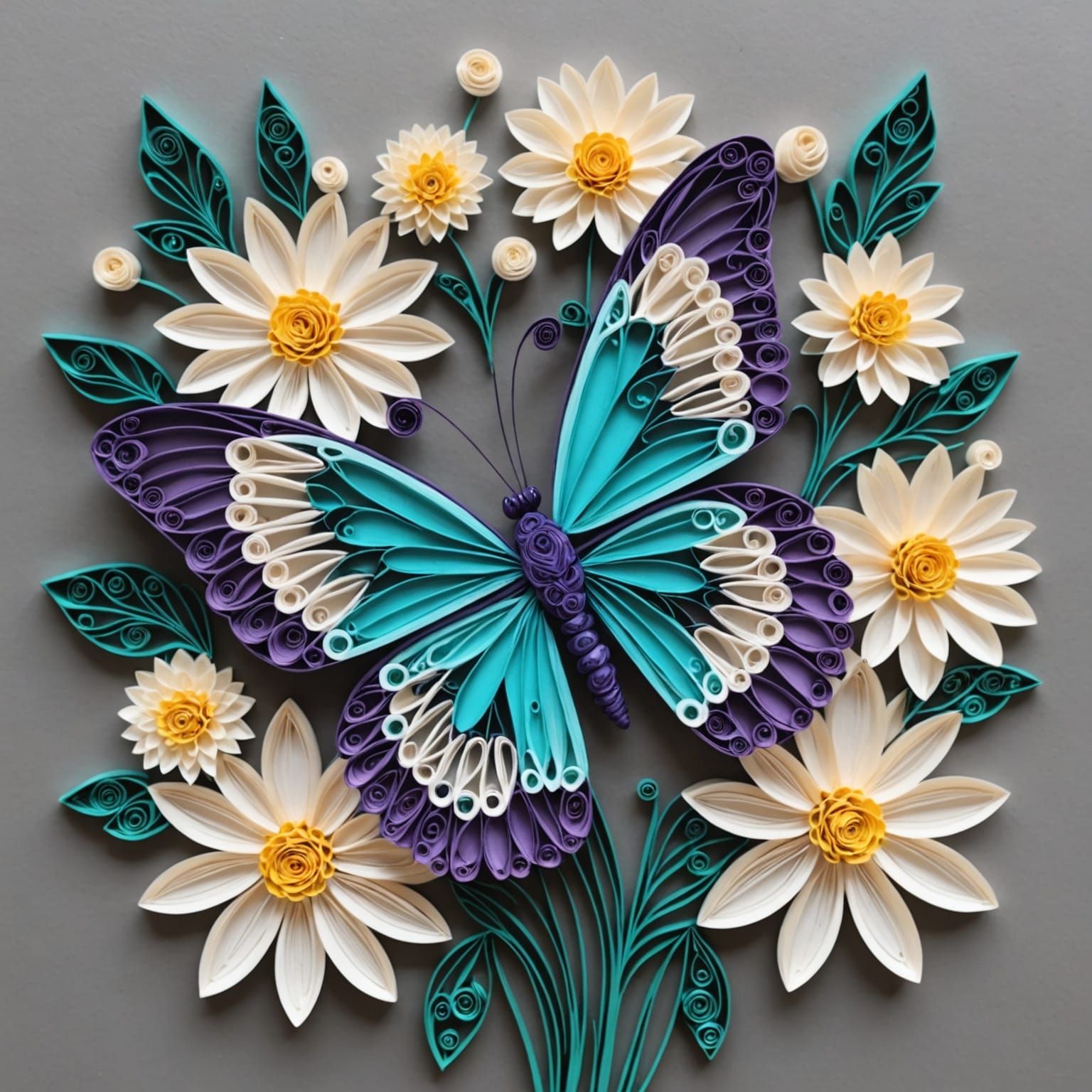 Elegant Quilled Butterfly Amidst Vibrant Dahlias