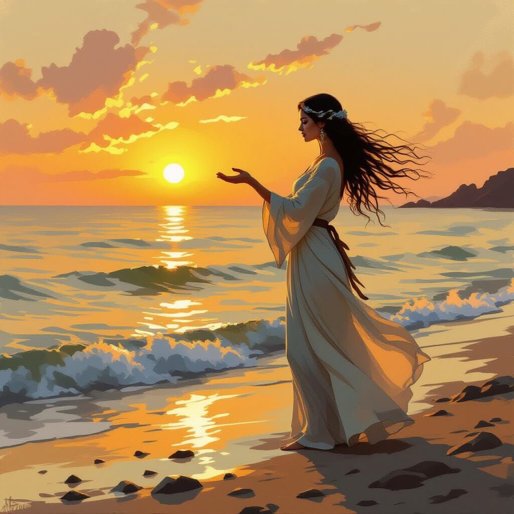 Water Witch Summoning a Wave: Impressionist Painting