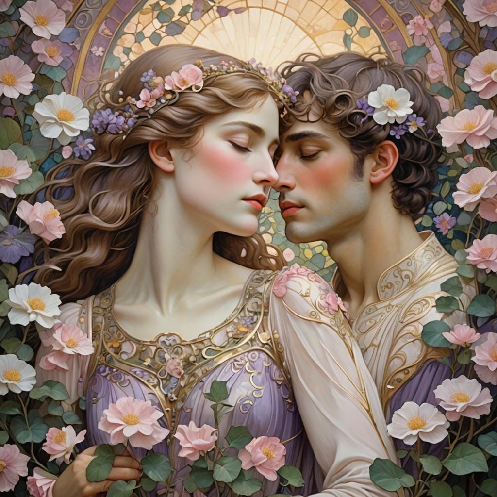 Art Nouveau Lovers in Ethereal Garden
