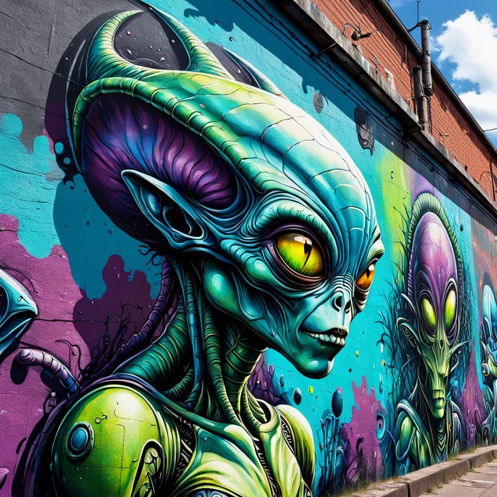 Vibrant Alien Mural Street Art Masterpiece