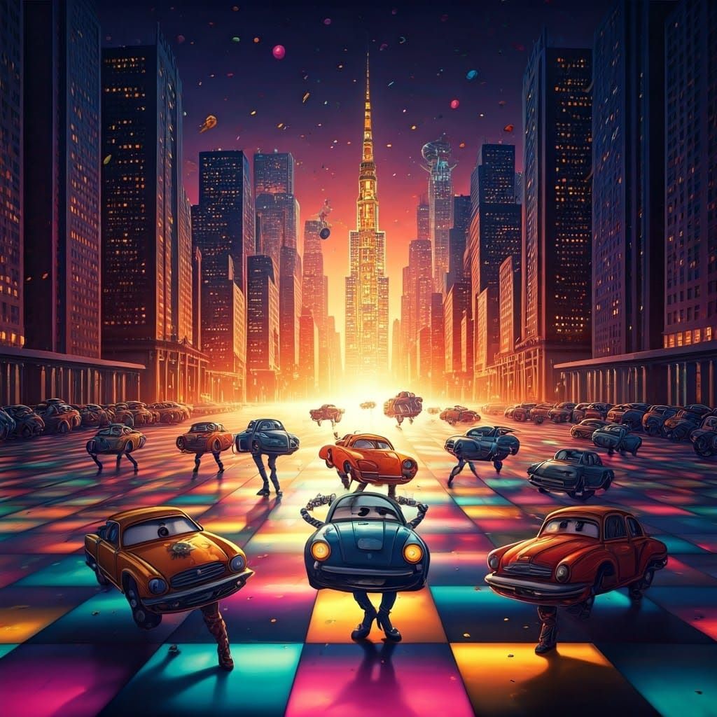 Epic Futuristic City Disco Scene in Vibrant Colors